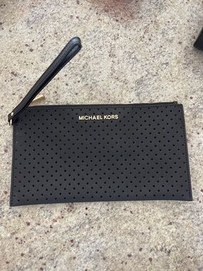 Michael Kors Black Perforated Wristlet Pouch with Gold Logo